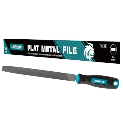 Imagen de Libraton Lima de Metal Plana 10 Pulgadas, Herramienta Archivo con Mango Ergonómico, Mano para Metal, Metalurgia, Madera, Plástico, Refinar, Dar Forma y Raspar