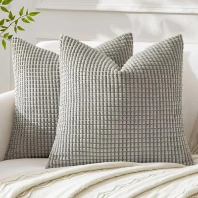 Imagen de MIULEE Funda de Cojín Fundas Almohada Suave Decorativa Cuadrado Pana Granulado Poliéster para Hogar Sofá Silla Cama Sala Estar Dormitorio 40x40 cm 2 Piezas Gris Claro