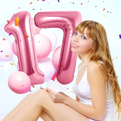 Imagen de Globos de Cumpleãnos Numeros 17 Rosa,101 CM Globo Gigantes Grandes Decoracion,Globo Numero Niño Niña Adultos decorazione,Vuelan con Helio