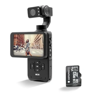 Imagen de AgfaPhoto Realimove MC3X Mini cámara estabilizada de 3 Ejes, vídeo Full HD, Pantalla LCD, conexión Wi Fi, batería Litio, Color Negro