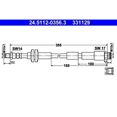 Imagen de ATE 24.5112 0356.3 Latiguillos de Freno 355 M10x1 ABARTH: 500 / 595 695 Hatchback