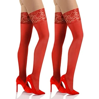 Imagen de Sesto Senso 2 pares Medias Autoadhesivas Mujer Microfibra 40 DEN Opacas Encaje con Silicona Lencería Sexy XL/XXL Blanco
