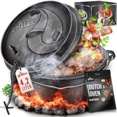 Imagen de grillas® Set de Olla Holandesa Dutch Oven Horno Holandés Hierro Fundido Esmaltado Cazuela con Tapa y Asas