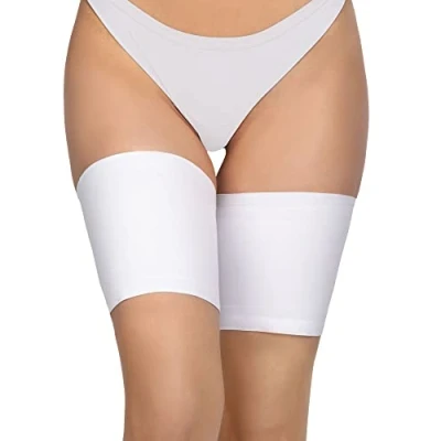 Imagen de Annes styling Bandas antirozaduras para el muslo, elásticas, evitar roce entre los muslos, encaje con forro protector de silicona antideslizante Satinado Bianco, Tamaño S (53 57cm)