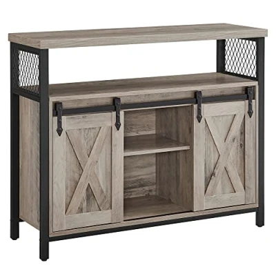 Imagen de VASAGLE Aparador, Armario de Cocina, Almacenamiento, con 2 Puertas Correderas, 33 x 100 80 cm, Estantes Ajustables, para Salón, Greige Melange y Negro Tinta LSC092B02