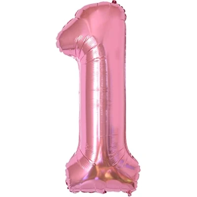 Imagen de Globo de papel aluminio para cumpleaños 1 año, XXL, color rosa gigante 40 pulgadas, decoración 101 cm, con número globo,