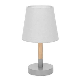 Imagen de Aigostar 2 Piezas lámpara de Mesa, Mesita Noche Pequeña Madera Moderna, con Tulipa Tela Gris y Base Metal, Portalámparas E14, Decorativa Vintage