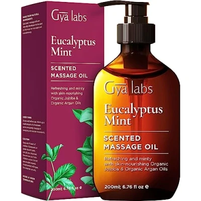 Imagen de Gya Labs aceites de masaje menta y eucalipto para terapia masaje, dolores musculares piel Elaborados con jojoba, argán, girasol, almendra dulce, vitamina E (200 ml)