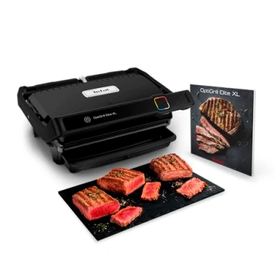 Imagen de Tefal OptiGrill Elite XL GC760812 Barbacoa de contacto con 16 programas, pantalla digital indicador cocción, placas desmontables, parrilla eléctrica, color negro