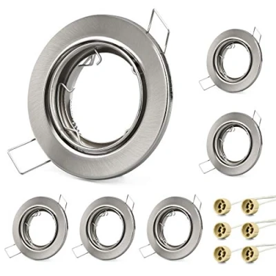 Imagen de KYOTECH Marcos De montaje foco empotrable Giratorio 30 Pack 6,Incl. Zócalo gu10 Para Lámparas Leds O Halógenas, Redondo Níquel cepillado, Marco Cocina Oficina Pasillo