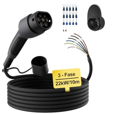 Imagen de dé Cable de Carga Tipo 2 Extremo Abierto 22kW [3 Fase10m32A] para Wallbox/Cable reemplazo estación