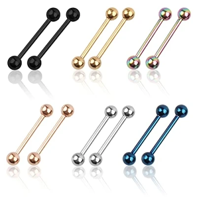 Imagen de Liuxn 6 Pares 9/16 Pulgada Barras con Pesas de Lengua Acero Inoxidable Aro Piercing Cuerpo Cartílago para Labio Pezón, 14 Gauge, Colores