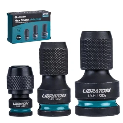 Imagen de LIBRATON Adaptadores de Cuadrada a 1/4&quot; Broca Hexagonal, Convertidores 1/2&quot; 3/8&quot; Cuadrado Adaptador para Llave Trinquete, Soporte Brocas Impacto, Cambio Rápida, Cr Mo