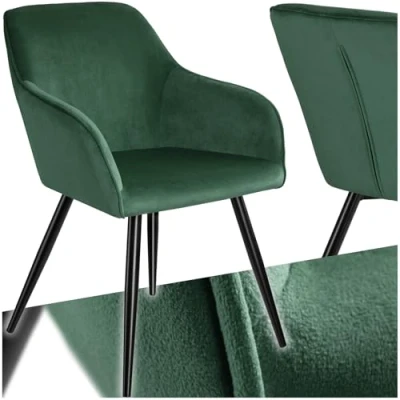 Imagen de tectake® Silla Tapizada en Terciopelo, Sillas de Comedor Ergonómicas y Versátiles, Gran Estabilidad Capacidad Carga, Cocina Elegante 1 Verde Oscuro/Negro
