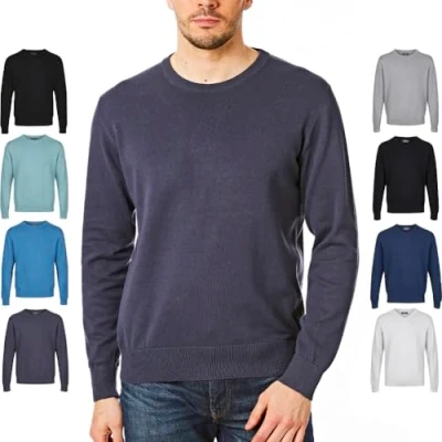 Imagen de Castle Point Jersey de punto para hombre, 100% algodón, suave al tacto, cuello redondo, color azul marino, grande