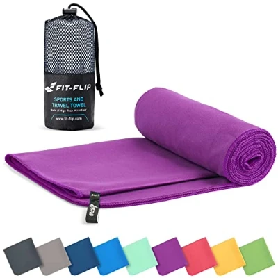 Imagen de Fit Flip Toalla Microfibra Gimnasio compacta, Ultraligera y de Secado rápido Playa Grande Natacion Toallas microfibras para Gym, Viaje Piscina (1x 40x80cm Violeta)
