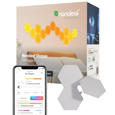 Imagen de Nanoleaf Shapes Hexagons Paquete de extensión 3 Hexágonos Led Adicionales, Apliques Pared Interior Modulares, Luces Inteligentes RGBW 16M Colores WiFi, Compatible Alexa, Decoración y Gaming