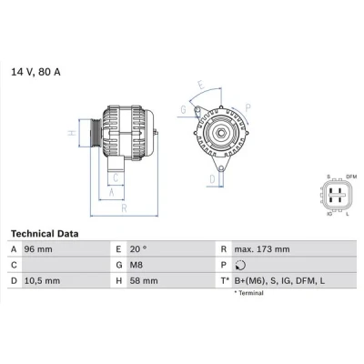 Imagen de BOSCH 0 986 082 040 Alternador 14V 80A TOYOTA: Land Cruiser Prado 120, 90, HILUX 3 Pick up