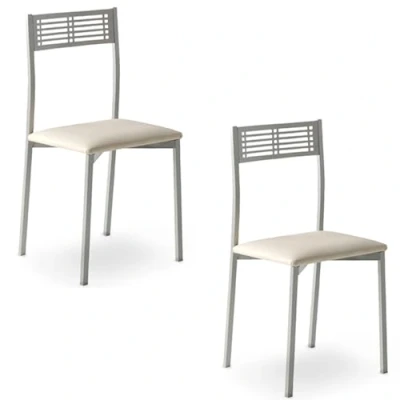Imagen de MOMMA HOME Sillas de Cocina Set 2, Modelo Sydney, Asientos Ecopiel, Medidas 41 x 47 86 cm (Blanco/Plata)