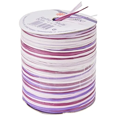 Imagen de C.E. PATTBERG PRÄSENT cinta regalo de rafia multicolor lila rosa blanco, 50 m decorativa para envolver regalos, decoración y manualidades versátiles creativas