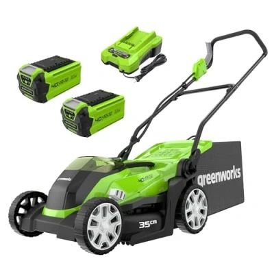 Imagen de Greenworks G40LM35K2X Cortacésped de Batería para Céspedes Hasta 400 m², Ancho Corte 35 cm, Bolsa 40L MÁS Dos Baterías 40V 2Ah y Un Cargador, Garantía 3 Años