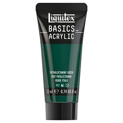 Imagen de Liquitex Basics Pintura Acrílica, Para Bellas Artes y Manualidades, Resistentes a la Luz, Viscosidad Media, Acabado Satinado, Tubo de 22 ml Verde Ftalo