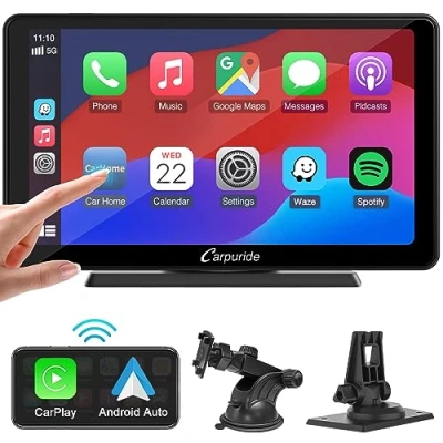 Imagen de Carpuride C3 Wireless Carplay &amp; Android Auto Radio de Coche, portátil 7 Pulgadas HD Pantalla táctil Receptor estéreo con AirPlay Link Espejos, Bluetooth, Navegación, Siri, FM/AUX.