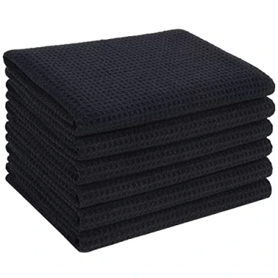 Imagen de VIVOTE Paquete de 6 Toallas Microfibra Secado Tejido gofre, Limpieza superabsorbentes, 40 cm x 56 cm, Color Negro