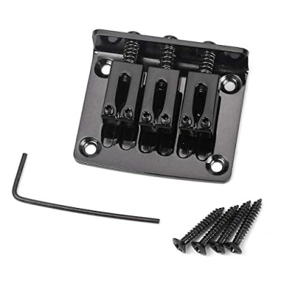 Imagen de Alnicov puente de guitarra eléctrica, fijo ajustable 3 cuerdas para eléctrica Cigarbox (negro)
