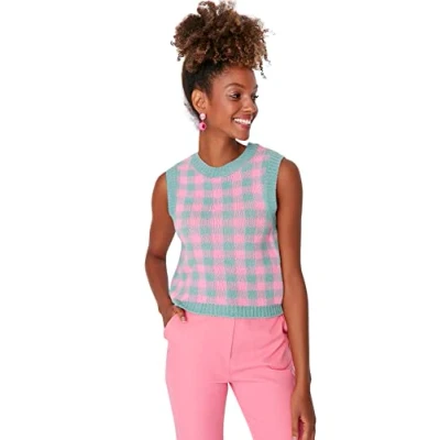 Imagen de Trendyol Chaleco de Punto Cuello Redondo estándar para Mujer Suéter, Verde Menta, S