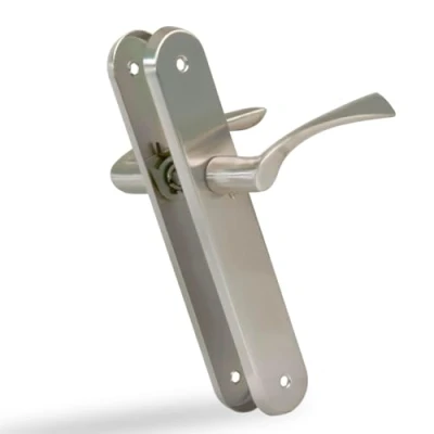 Imagen de Amig Juego de 2 Manillas Plateadas Placa Ovalada Acero y Tirador Zamak con Acabado Cromado Mate para Puertas Paso Interior 237 x 40 mm · Manivela 120 Incluye Tornillos