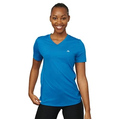 Imagen de DANISH ENDURANCE Camiseta de Manga Corta Running para Mujer, Ropa Entrenamiento, Cuello Redondo…, Azul Brillante, M