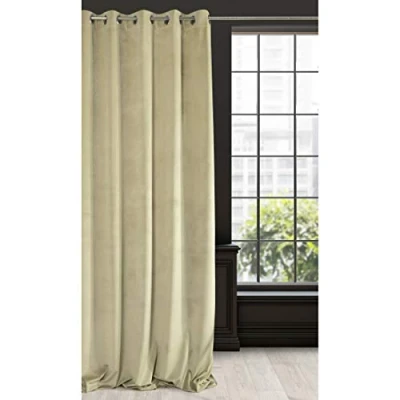 Imagen de EUROFIRANY Velvet Cortina de terciopelo (lisa, con ojales metálicos, 300 g/m², 140 x 250 cm), color beige Opaco, suave, mullido, moderno, clásico, salón, dormitorio