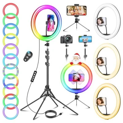 Imagen de 11.5&#039;&#039; Aro de Luz con Tripode Alto, GerTong Ring Light 40 RGB Mode 13 Brillo para Móvil Youtube Maquillaje, Anillo LED Control Remoto Selfie Fotografía