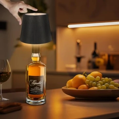 Imagen de Ketom Lámpara de Botella LED Recargable USB, Vino Inalámbrica, Control Tácti, 3 Colores, Regulable, IP54 Mesa para Restaurante, Hogar, Bar (Negro)