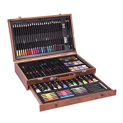 Imagen de Set de Pintura y Figuras Spetebo en práctico maletín, con 112 Piezas, maletín Madera práctica asa, Ideal para Transportar