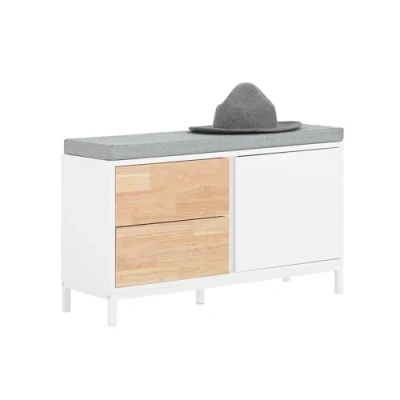 Imagen de SoBuy Banco Zapatero de Entrada Almacenamiento con 1 Puerta y 2 Cajones 80 x 30 51 cm Blanco FSR167 WN ES