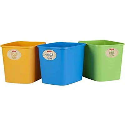 Imagen de Curver Juego 3 cubos de basura Eco Friendly para sistema reciclaje, plástico papel, cristal y (3 x 9L)