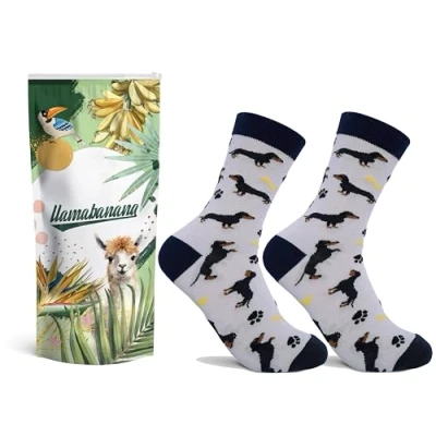 Imagen de llamabanana® Calcetines de algodón para hombre, diseños coloridos (FR/ES, Números, 41, 45, Regular, Perro salchicha)
