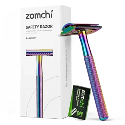 Imagen de ZOMCHI Maquinilla de afeitar seguridad Afeitadora Manual clasica unisex con 5 cuchillas Se adapta a todas las maquinillas doble filo Arco Iris