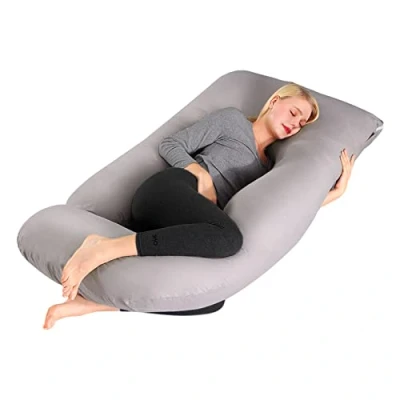 Imagen de Lannvan Almohada Embarazada, de Embarazo, Cuerpo Completo en Forma J, Cojín Embarazada para Dormir y Alimentar con Funda 100% Algodón Extraíble Lavable, 145x70 cm(Gris)
