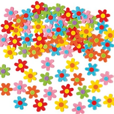 Imagen de Baker Ross Pegatinas de Flores Fieltro Autoadhesivas para Artesanía Perfectas Decorar Tarjetas Álbumes Collages y Otras Manualidades Niños (Pack 60)