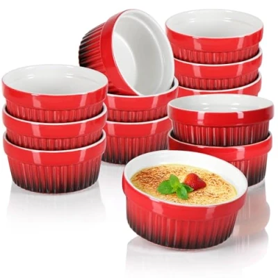 Imagen de COM FOUR® 12x Ragout Fin Bowl Moldes para horno en rojo Cuenco Creme Brulee de postre con 250 ml cada uno Apto lavavajillas