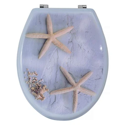 Imagen de MSV Asiento de Inodoro con Estampado Estrellas mar, Acero Inoxidable, Multicolor, 30 x 20 15 cm
