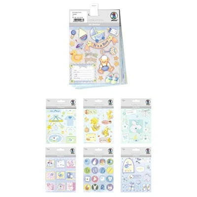 Imagen de URSUS 10154127 Set de Pegatinas 3D Baby Boy, con 7 Hojas Pegatinas, Autoadhesivas, fáciles retirar, adecuadas para la elaboración Tarjetas
