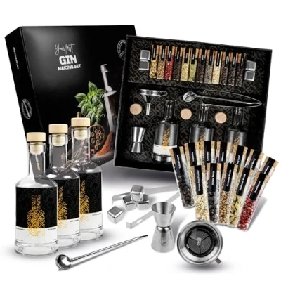 Imagen de DIBYS Kit Gin de Bricolaje con 12 Botánicos Naturales, Especias y Accesorios Set Regalo para Amantes del Ginebra Juego Infusión Degustación 4 Recetas DIY