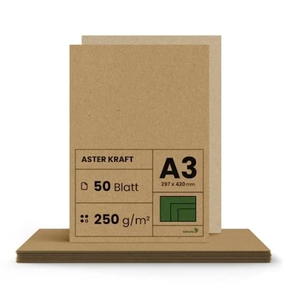 Imagen de Netuno 50x cartón Kraft marrón DIN A3 297x420mm 250g Aster papel reciclado natural cartulina ecológico para invitaciones tarjetas cajas menús bocetos impresión Navidad carteles folletos