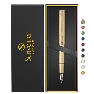 Imagen de Scriveiner Pluma Estilográfica EDC de Lujo (Media), Impresionante Pesada Bolsillo Latón con Acabado Cepillado a Mano, Convertidor Plumín Alemán Schmidt, Diseño Buena y Elegante