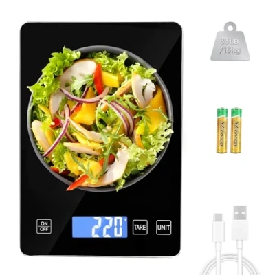 Imagen de Howeifull báscula de cocina digital USB C, 15 kg, para el hogar, alta precisión, 1 g, con gran superficie pesaje, 5 unidades, pantalla LCD, color negro