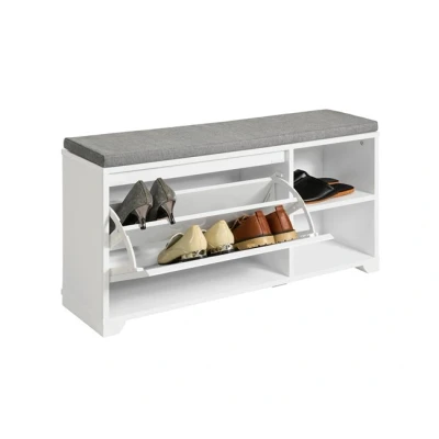 Imagen de SoBuy Banco Zapatero con 1 Solapa y 2 Compartimentos Abiertos Organizador para Zapatos 90 x 24 46 cm Blanco FSR119 W ES